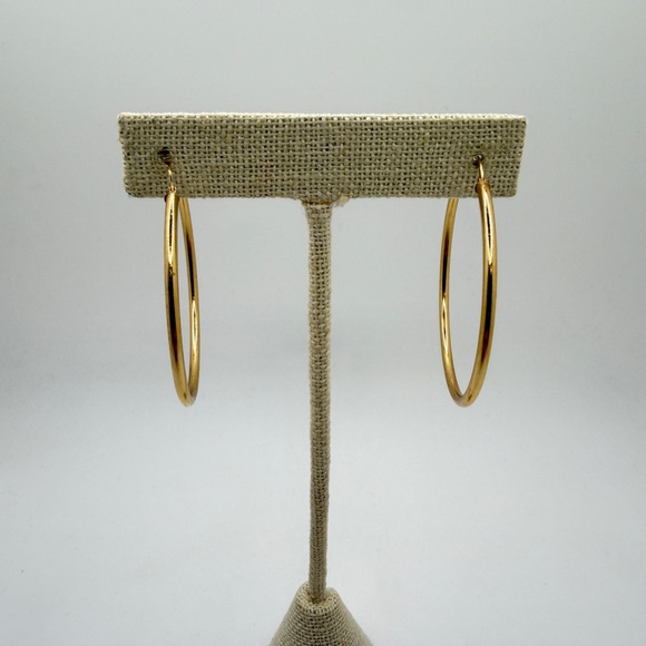 Vintage 14kt Yellow Gold 42mm round hoop earrings! - Picture 12 of 15